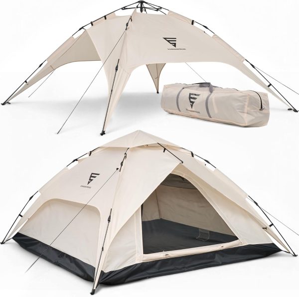 XXL Quicktent ?C 245x245x145 cm ?C Wasserdicht (5000mm Wassers?ule). Windstabil & Blitzschnell Aufgebaut ?C Campingzelt f??r 2-4 Personen mit Extra Stauraum & Top-Bel??ftung. Pop Up Zelt