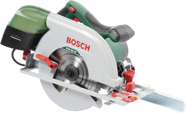 Bosch Kreissäge PKS 66 AF (Präzises Sägen in Holz. 1600 Watt; max. Schnitttiefe 66 mm; 3 tlg. Führungsschienenset)