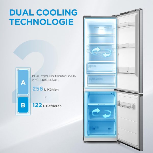 Midea MDRB521MGA46O K??hl-/Gefrierkombination/NoFrost/Besonders leise 29dB/Inverter Kompressor/Niedrigtemperaturzone/180?? Verstellbare Gefrierfach-Schublade/201 cm hoch/256 L K??hlteil/122 L Gefrierteil – Bild 5