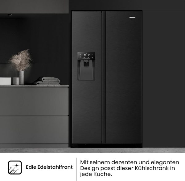 Hisense RS694N4TFE Side-by-Side K??hl-Gefrierkombination/ NoFrostPlus/ Inverter-Kompressor/ Eis-Wasser Spender/ HolidayMode/ 178.6 cm/ K??hlteil 371 l/ Gefrierteil 191 l/ 42 dB/ 323 kWh/ Jahr. Schwarz – Bild 12
