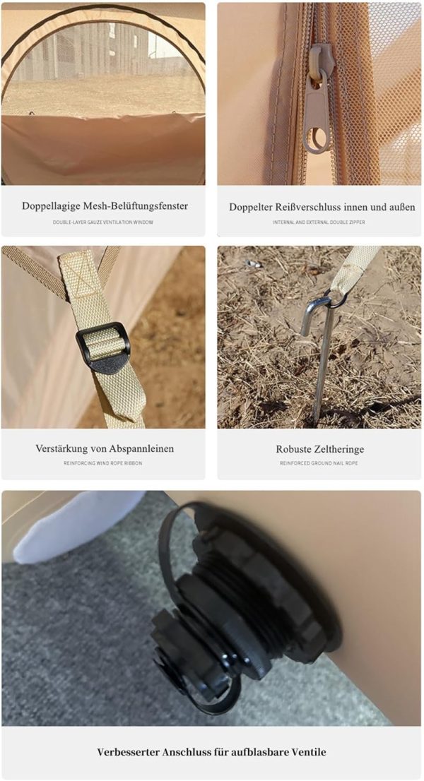Aufblasbare Zelte Camping Wasserdicht Glampingzelt Familienzelt Stehh?he Luxuszelt mit Pumpe f??r 2-6 Personen – Bild 9