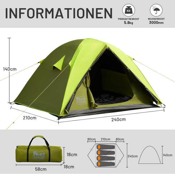 Camping Zelt 4 Personen Blackout 4 Mann Zelt wasserdicht 3000mm Kuppelzelt Familienzelt Festivalzelt f??r Camping Reise Trekking Garten – Bild 7