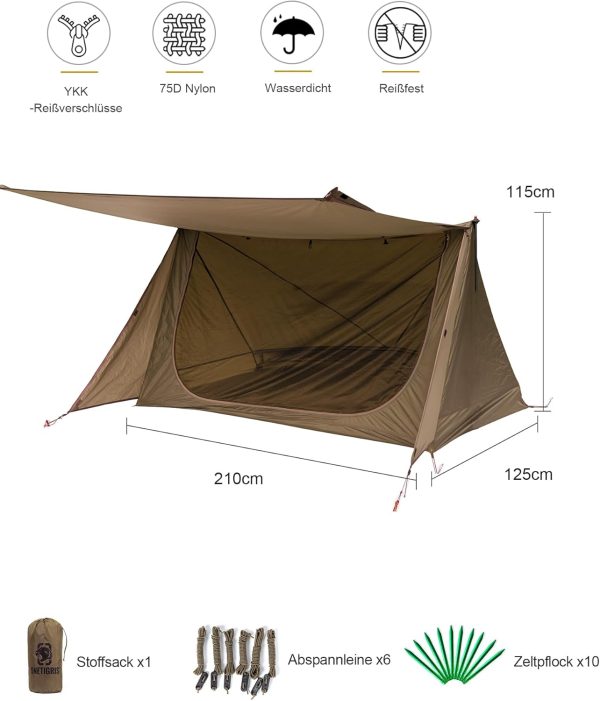 OneTigris Backwoods Bungalow 2.0 Zelt f??r 1-2 Personen Camping Zelt leichtes Wurfzelt wasserdicht 3 Jahreszeit Unterstand Zelt f??r Wandern Outdoor (Kojote Braun) – Bild 3