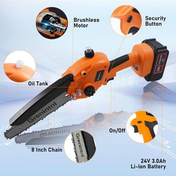 Mini Kettensäge Mit Akku 6000mah 8 Zoll. 1000w Motor.Kettensäge Elektro Mit Automatischer Öler Und 2 Akku 3000mah.2 Ketten. Handkettensäge Akku Für Gartenscheren Astschere Holzschneidenz. – Bild 5