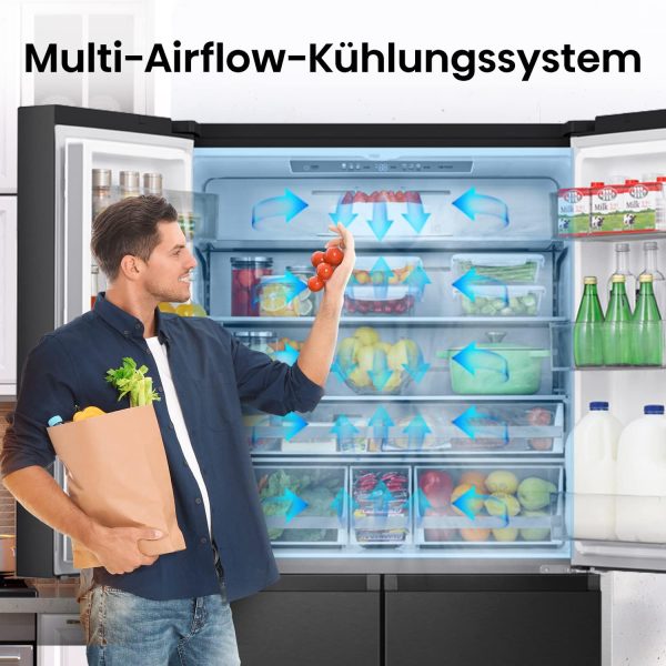 Hisense RQ758N4SAFE Cross Door K??hl-Gefrierkombination/NoFrostPlus/Inverter-Kompressor/Multiflow 360??/ SuperCool/ 178.5 cm/K??hlteil 393 l/Gefrierteil 216 l/ 40 dB/ 320 kWh/Jahr/schwarz – Bild 7