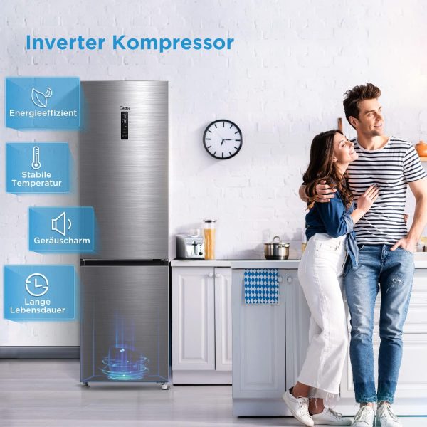 Midea MDRB521MGA46O K??hl-/Gefrierkombination/NoFrost/Besonders leise 29dB/Inverter Kompressor/Niedrigtemperaturzone/180?? Verstellbare Gefrierfach-Schublade/201 cm hoch/256 L K??hlteil/122 L Gefrierteil – Bild 4
