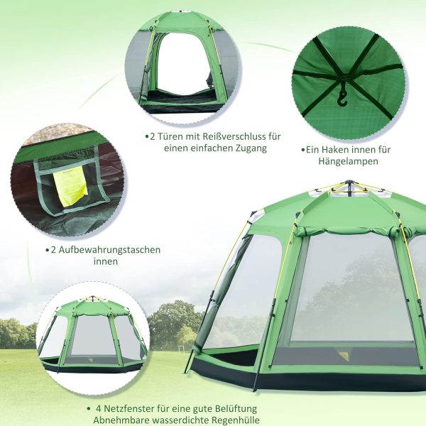 Outsunny Camping Zelt 6 Personen Zelt Familienzelt Kuppelzelt Kunstleder2000mm einfache Einrichtung f??r Familien Trekking Festival Stahl Glasfaser Gr??n 320 x 320 x 180 cm – Bild 6