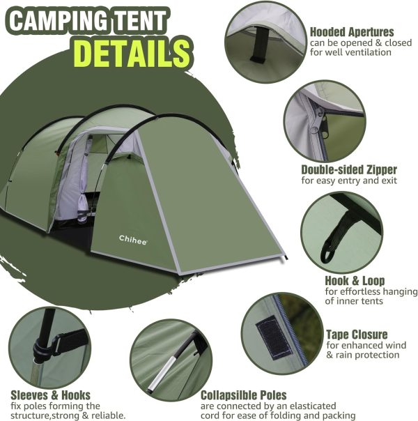 Chihee Camping Zelte Tunnelzelt 4 Personen Familienzelt mit 2 T??ren Wetterfestes Zelt 4 Jahreszeiten Zelte mit abgeschirmter Veranda Raum Markise Include Rainfly Tragetasche f??r Reisen Outdoor Wandern – Bild 6