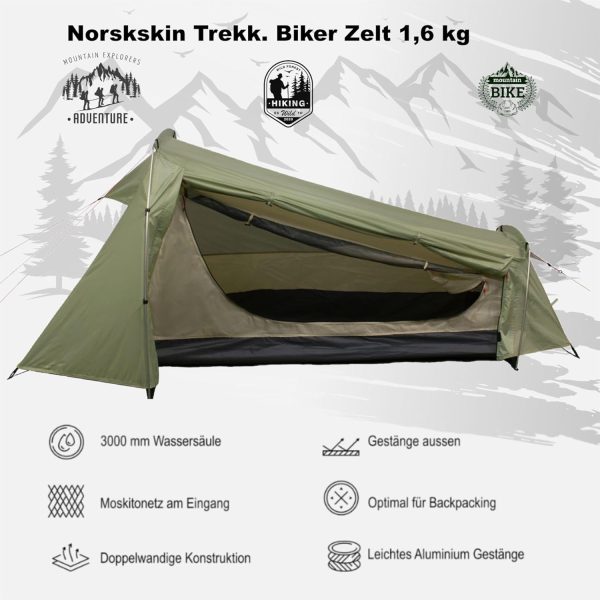 1 Personen Zelt Trekking Zelt Norskskin Trekk Doppelwandig Aluminium Gest?nge 1.6 kg. 3000 mm Wassers?ulde Doppelwandig. Packma? 34 cm x 14 cm – Bild 3