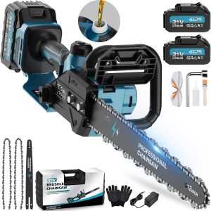 Akku Kettensäge mit Akku 12000mAh. 12 Zoll Elektro Kettensäge 1800W Bürstenloser mit Automatischer Öler. Astsäge Elektrisch für Zum Schneiden von Holz. Bäumen. Gartenarbeit