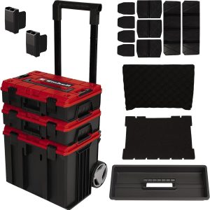 Original Einhell E-Case Tower Systemkoffer-Set (max. 120 kg. bestehend aus 3 Koffern inkl. Zubehör. Aufbewahrung & Transport von Zubehör und Werkzeug. stapelbar. verknüpfbar)