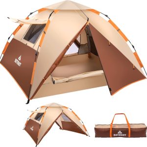 Camping Zelt. Pop Up Zelt 3 Personen Familie Kuppelzelt Wasserdicht Winddicht mit 2 Mesh-T??r. 2 Mesh-Fenster. 2 in 1 Doppelschichten. Tragetasche f??r Camping Wandern Backpacking