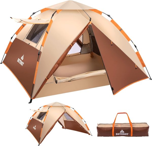 Camping Zelt. Pop Up Zelt 3 Personen Familie Kuppelzelt Wasserdicht Winddicht mit 2 Mesh-T??r. 2 Mesh-Fenster. 2 in 1 Doppelschichten. Tragetasche f??r Camping Wandern Backpacking