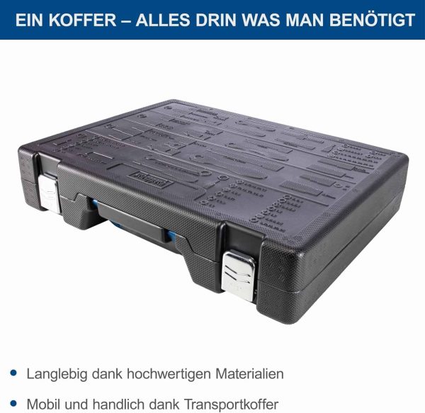 Scheppach TB217 Werkzeugkoffer gefüllt | 217-tlg Werkzeug Set | Werkzeugkiste mit Steckschlüssel. Bits. Ratschen. Gabelschlüssel und Gängigen. Steckschlüsselsatz ideal für die Werkstatt – Bild 7