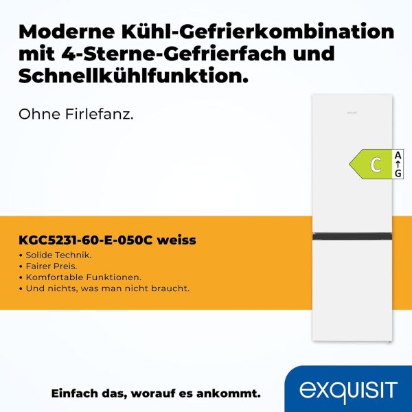 Exquisit K??hl-Gefrierkombination. K??hlschrank mit Gefrierfach. 4-Sterne-Gefrieren. 157 Liter. Alarm-Funktion. Schnellk??hlen. KGC5231-60-E-050C weiss – Bild 2
