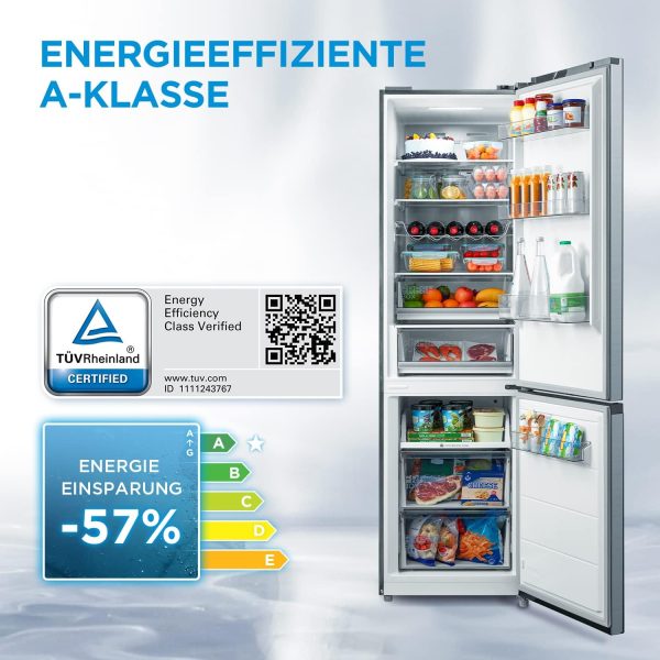 Midea MDRB521MGA46O K??hl-/Gefrierkombination/NoFrost/Besonders leise 29dB/Inverter Kompressor/Niedrigtemperaturzone/180?? Verstellbare Gefrierfach-Schublade/201 cm hoch/256 L K??hlteil/122 L Gefrierteil – Bild 2