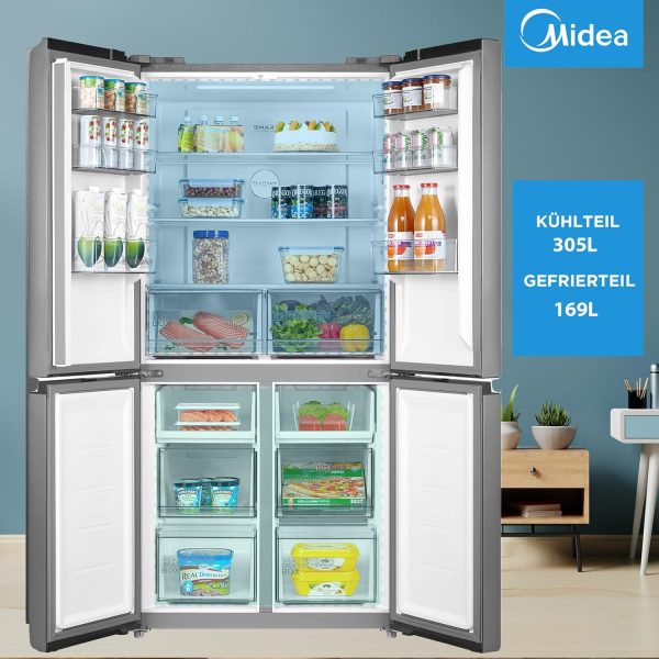 Midea MDRF632FID46 Multi Door K??hl-/Gefrierkombination/ 177.5cm H?he /83.3cm Breit/65.3cm Tiefe/NoFrost/295 kWh/Jahr /305L K??hlteil/169L Gefrierteil/Plasma Pure/Inverter Compressor/Vario Box – Bild 5