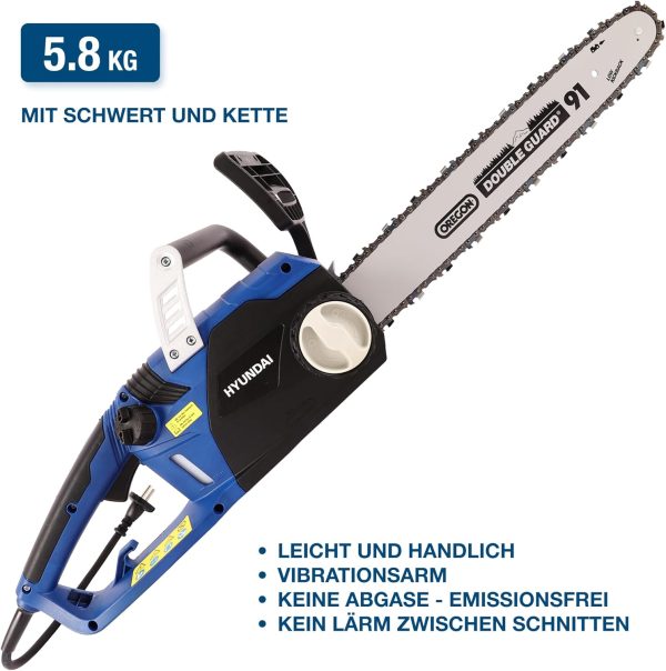 HYUNDAI Elektrische Kettensäge CS2416E (Elektrokettensäge. Motorsäge elektrisch. Elektrosäge mit 400 mm Schwert und 2400W Motorleistung) – Bild 5