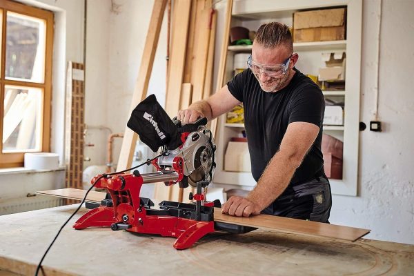 Einhell Zug-Kapp-Gehrungssäge TC-SM 2131/2 Dual (1800 W. max. 62 mm x 310 mm Schnitttiefe/-breite. Ø 210 mm Sägeblatt. beidseitig neigbarer Sägekopf. Zugfunktion. Laser) – Bild 2