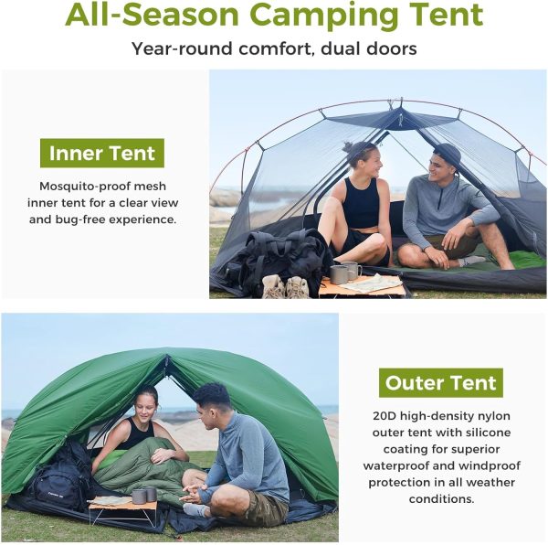 ATEPA Ultraleicht Zelt 2 Personen 1.9kg Wasserdicht & Windschutz. Camping Zelt Abtrennbares Mesh-Innenkonto mit Vorbau f??r Trekking. Camping. Outdoor. Wandern – Bild 2