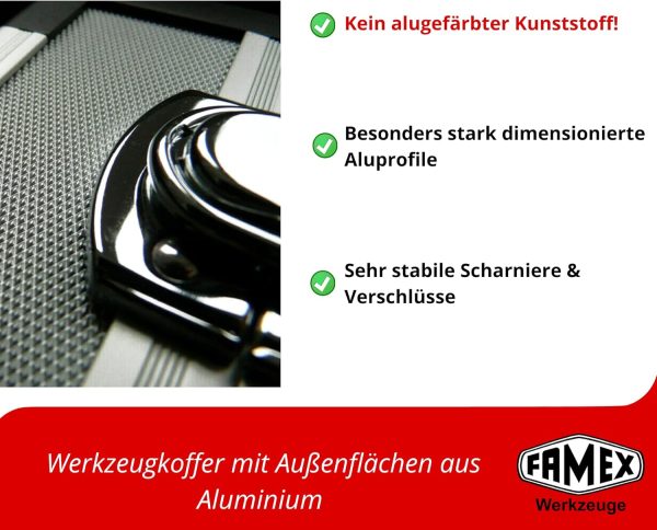 FAMEX 420-88 Alu Werkzeugkoffer gefüllt mit Top Werkzeug Set - ERWEITERBAR - Werkzeugkasten in Top Qualität - für den gewerblichen Einsatz – Bild 5
