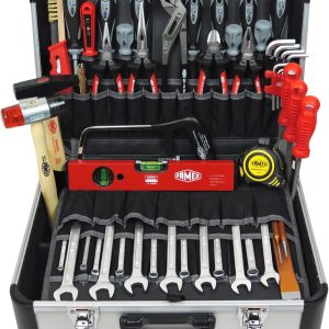 FAMEX 420-88 Alu Werkzeugkoffer gefüllt mit Top Werkzeug Set - ERWEITERBAR - Werkzeugkasten in Top Qualität - für den gewerblichen Einsatz