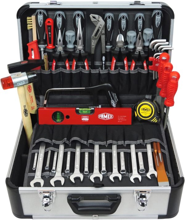FAMEX 420-88 Alu Werkzeugkoffer gefüllt mit Top Werkzeug Set - ERWEITERBAR - Werkzeugkasten in Top Qualität - für den gewerblichen Einsatz