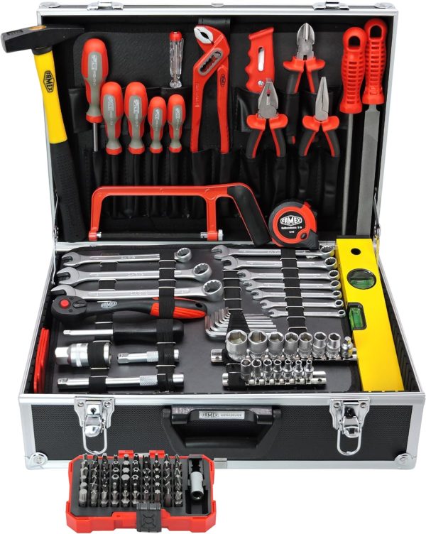 FAMEX 755-58 Alu Werkzeugkoffer Gefüllt 164-tlg. - Werkzeugkasten bestückt mit Werkzeug Set