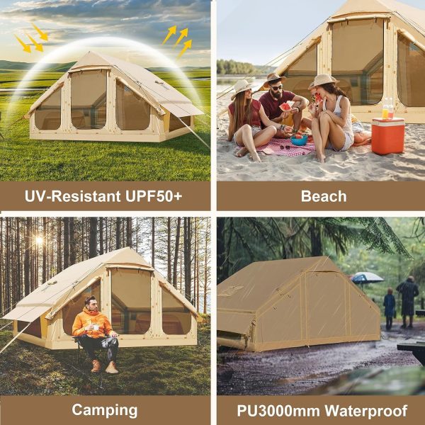 Aufblasbares Zelt f??r Camping Outdoor Zelt f??r 2-4 Personen mit Luftpumpe. Kamin?ffnung Aufblasbares Gampingzelt aus Wasserdichtem Oxford-Stoff Air Glamping Zelte f??r 4 Jahreszeiten Camping – Bild 8