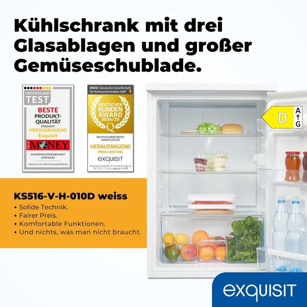 Exquisit K??hlschrank ohne Gefrierfach. 133 Liter. Vollraumk??hlschrank freistehend. T??ranschlag Wechselbar. KS516-V-H-010D weiss – Bild 2