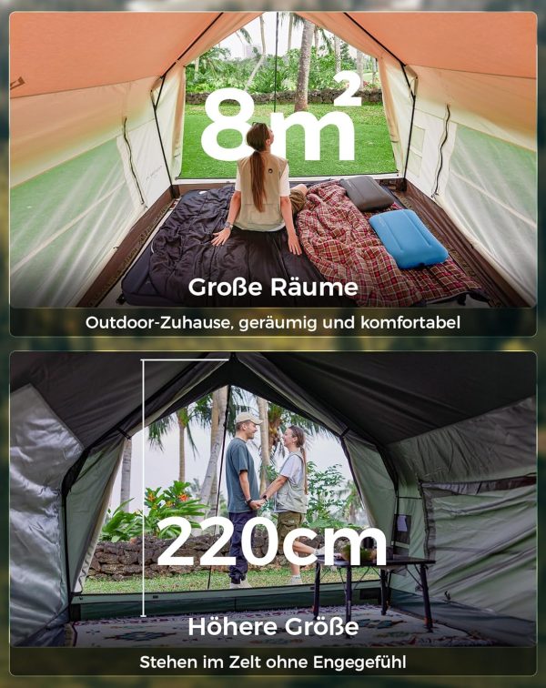 KingCamp Camping Zelt 4-5 Personen Hauszelt 210g TC 150D Oxford Gewebe PU3000mm Wasserdicht Familienzelt 8?O Gro?es Hauszelt Outdoor Zelt f??r Camping. Glamping. Festivals. Partys – Bild 3