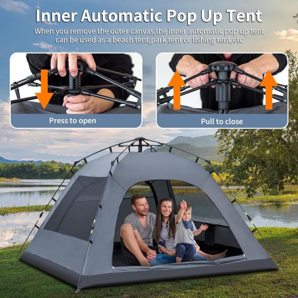 Camping Zelt. 3 Personen Pop Up Zelt Gro?e Wasserdicht Automatisches Wurfzelt mit 2 Regendichten Fenstern. 2 Schichten Kuppelzelt mit Abnehmbare Au?enschicht. Zelt f??r Camping Familien – Bild 5