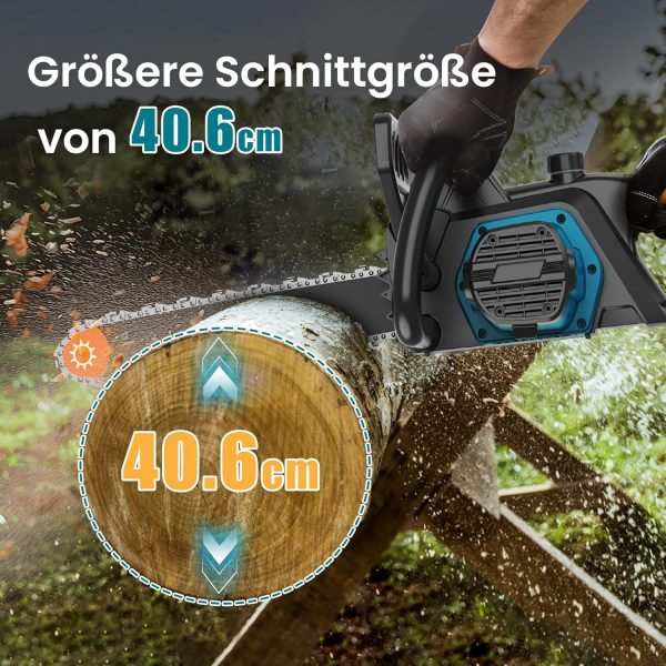Elektro Kettensäge. 40.6 cm Elektrische Motorsäge mit Automatischer Spannungsregelung. Kettengeschwindigkeit 15 m/s. Elektrische Kettensäge mit Automatischer Ölpumpe – Bild 3