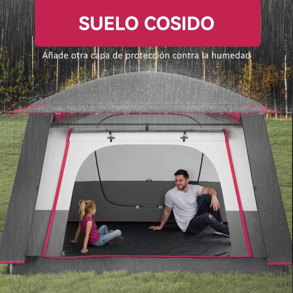 Outsunny Familienzelt f??r 4-6 Personen. Campingzelt. Tunnel. mit 2 Schlafzimmern. Veranda. wasserdicht. 3000 mm. UV-Schutz. zum Angeln und Wandern – Bild 6
