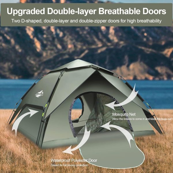 Camping Zelt Automatisches Sofortzelt 2-3 Personen Pop Up. Doppelschicht Wasserdicht & Winddichte Ultraleichte Kuppelzelt UV Schutz Einfache Einrichtung f??r Trekking. Familien. Rucksackreisen – Bild 3