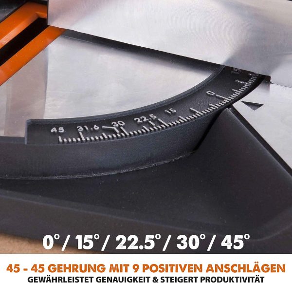 Evolution Gehrungssäge R210CMS | 1200 W Gehrungssäge | Inkl. Ø 210 mm HM-Sägeblatt Multi-Material-Schneiden Holz. Aluminium. Stahl. Kunststoff | 0°- 45° Fase und 45°- 45° Gehrungswinkel | Kappsäge – Bild 10