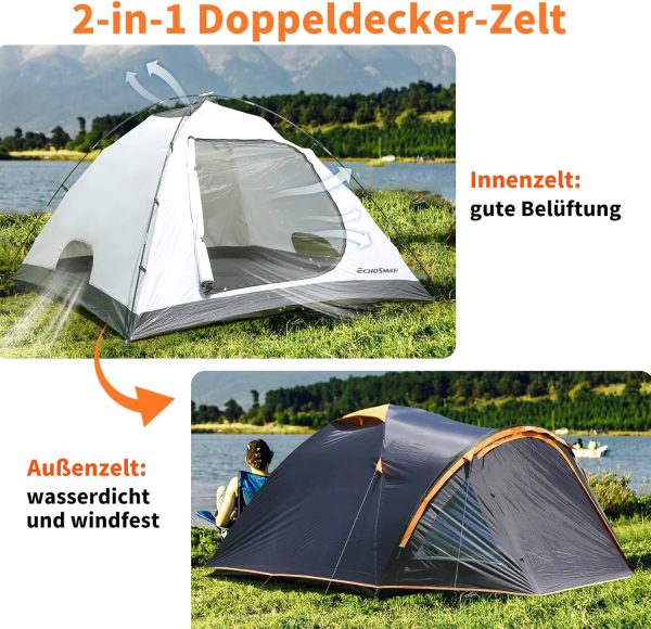 EchoSmile Zelt 4 Personen Wasserdicht 5000mm Kuppelzelt mit Vorzelt. Ultraleicht Camping Zelte Tents. 3-4 Jahreszeiten Campingzelt Biwakzelt f??r Trekking. Garten. Festival – Bild 5