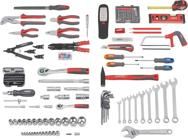 Meister Werkzeugtrolley 156-teilig - Werkzeug-Set-Mit Rollen- Teleskophandgriff/Profi Werkzeugkoffer befüllt/Werkzeugkiste fahrbar /Werkzeugbox komplett mit Werkzeug. Schwarz/Silber. 8971440 – Bild 15