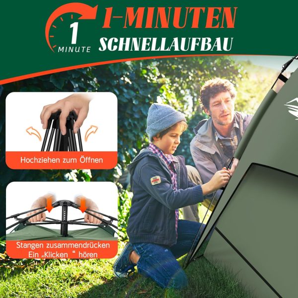 Camping Zelt. Automatisches 2-3 Personen Doppellagiges Camping Zelt Pop Up. Wasserdicht & Winddicht Campingzelt DREI Schicht Kuppelzelt. Gro?e 3 Jahreszeiten Zelt f??r Trekking. Familien – Bild 4