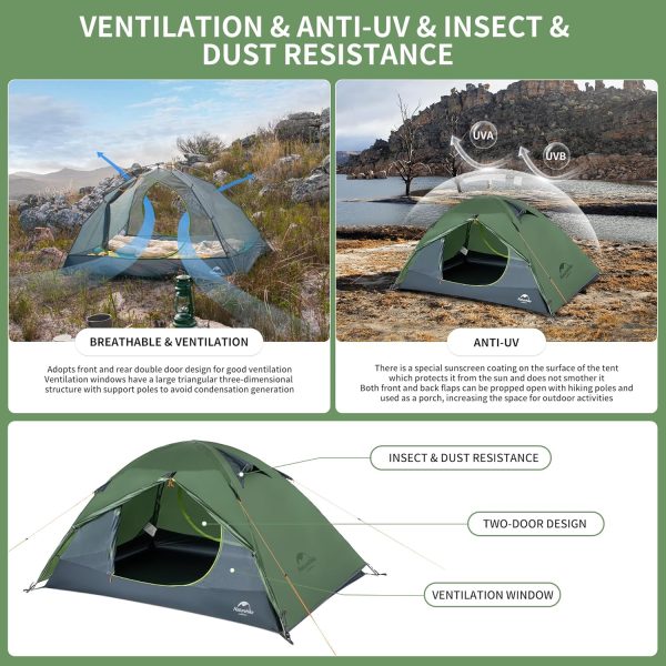 Naturehike Ultraleichtes Silikonzelt Campingzelt 2 Personen Zelt Regenfest Camping Wandern 3-4 Saison Zelt (Gr??n) – Bild 5