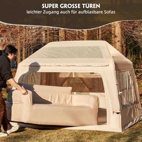 EROMMY aufblasbares Zelt mit gro?em Vordach. Luftzelt f??r 4 Personen. Schnellaufbau mit Luftpumpe. Campingzelt f??r Outdoor-Abenteuer(260X220X180CM) – Bild 7