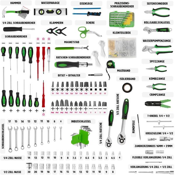 tectake® Werkzeug Set im Aluminium Koffer. Werkzeugkoffer gefüllt 899-tlg.. Tool Werkzeugwagen fahrbar. Trolley mit 4 Schubladen. Teleskopgriff. Werkzeugkiste groß für Profi und Haushalt - schwarz – Bild 3