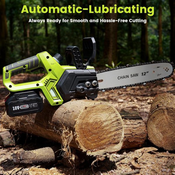 Akku Kettensäge 12 Zoll. 10000mAh Elektro Kettensäge. 1200W Bürstenloser Motor. Automatische Kettenschmierung. Werkzeuglose Kettenspannung. 30cm Schwertlänge. Ideal für Brennholz & Baum – Bild 8