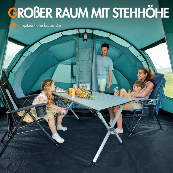 Zelt 5-6 Personen Tunnelzelt Wasserdicht 3000 mm 6 Mann Campingzelt 2 Schlafkabinen mit Stehh?he Vorzelt Bodenwanne XXL Gro? Familienzelt Gruppenzelt f??r Camping Reise Trekking Garten – Bild 6