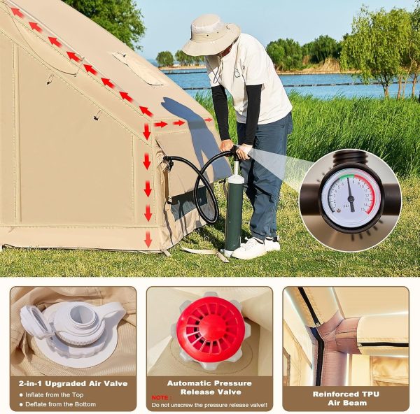 Aufblasbares Zelt f??r Camping Outdoor Zelt f??r 2-4 Personen mit Luftpumpe. Kamin?ffnung Aufblasbares Gampingzelt aus Wasserdichtem Oxford-Stoff Air Glamping Zelte f??r 4 Jahreszeiten Camping – Bild 5