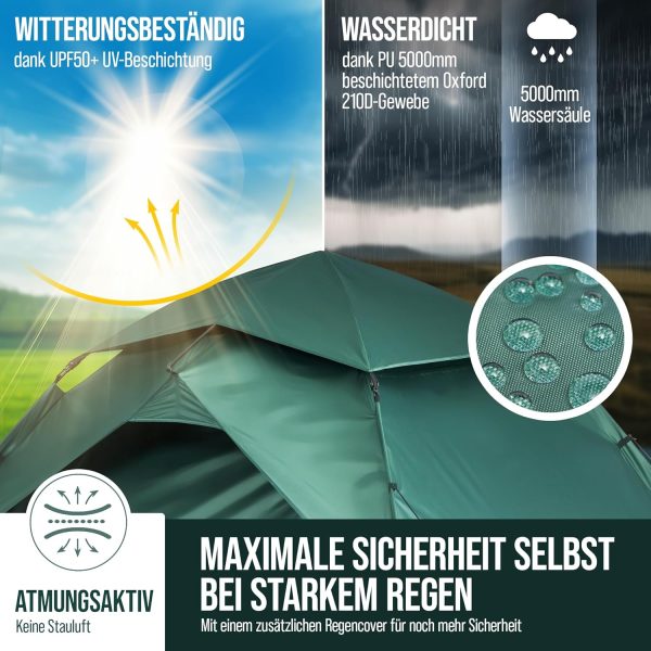 Pop Up Zelt 4 Personen - Wasserdicht [5000mm Wassers?ule] Wurfzelt 1-4 Personen | Auf- und Abbau in Sekunden - Strandzelt mit UV-Schutz -Blickdicht - Strand Camping Outdoor Reisen – Bild 2