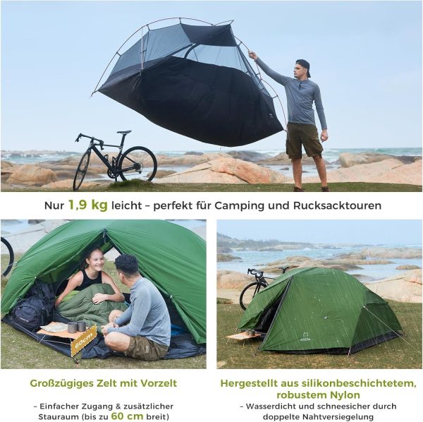ATEPA Ultraleicht Zelt 2 Personen 1.9kg Wasserdicht & Windschutz. Camping Zelt Abtrennbares Mesh-Innenkonto mit Vorbau f??r Trekking. Camping. Outdoor. Wandern – Bild 3