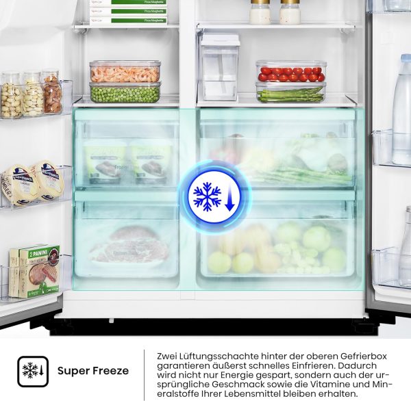 Hisense RS694N4TFE Side-by-Side K??hl-Gefrierkombination/ NoFrostPlus/ Inverter-Kompressor/ Eis-Wasser Spender/ HolidayMode/ 178.6 cm/ K??hlteil 371 l/ Gefrierteil 191 l/ 42 dB/ 323 kWh/ Jahr. Schwarz – Bild 7