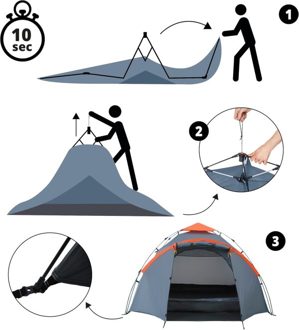 Lumaland Pop Up Zelt | 3-4 Personen Familienzelt | Wurfzelt Innenma?e 210x210x120 cm | Wasserdicht & Windfest | Ideal als Camping. Festival & Reise Zelt | Ultraleicht & Robust – Bild 6