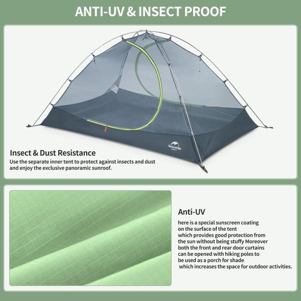 Naturehike Ultraleichtes Silikonzelt Campingzelt 2 Personen Zelt Regenfest Camping Wandern 3-4 Saison Zelt (Gr??n) – Bild 6